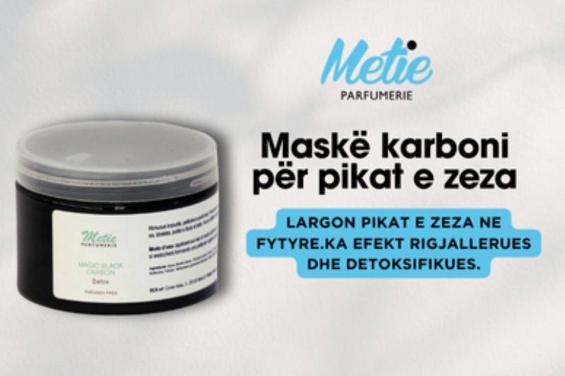 Maske Karboni per Pikat e Zeza, Metie Parfumerie, maske fytyre,  detoksifikim lekure, pastrim i thelle, lekure me yndyre, pore te hapura, heqje pikash te zeza, freski fytyre, kujdes ditor, rigjenerim qelizor, pastrim antibakterial